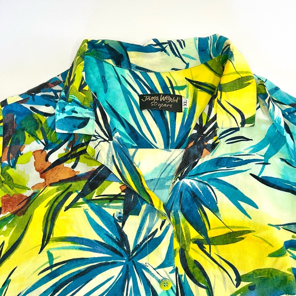 Jams World 50 Years Shirt Sz XL Hawaiian Button Front Rayon Floral Print
